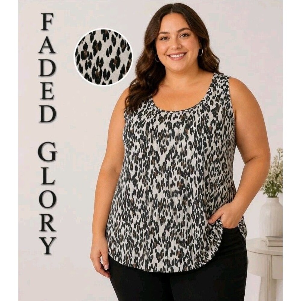 NWT FADED GLORY Womens XXL 20 Animal Print Shell Sleeveless Black Brown Tank Top